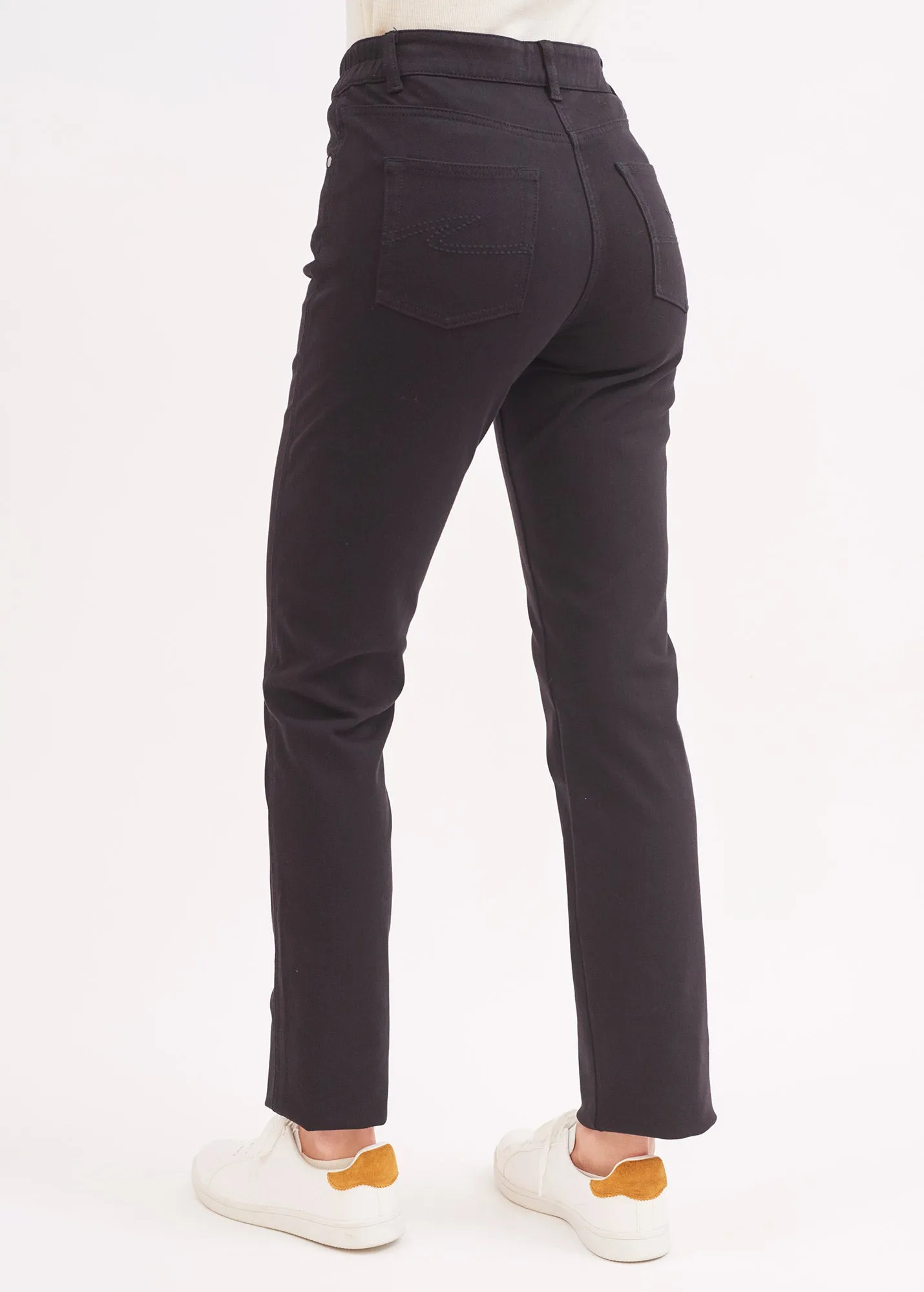 Patricia straight pants - elasticated waist, in stretch cotton (NOIR) Urban Cool