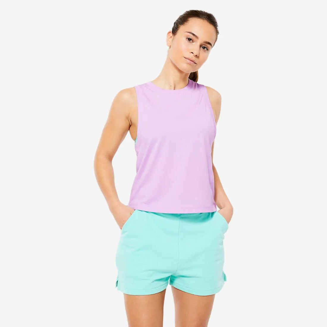 Crop Top Mujer Verde Claro Algod??n Sin Mangas Weatherproof HiddenZipperClosure