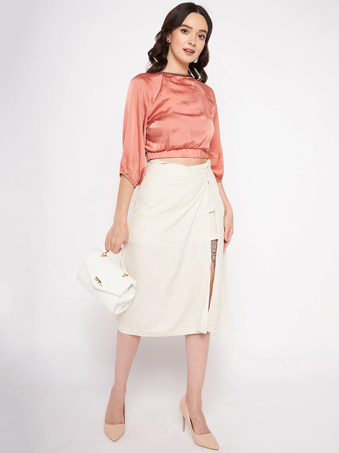 Winter Wear Madame Beige Wrap Cotton Skirt