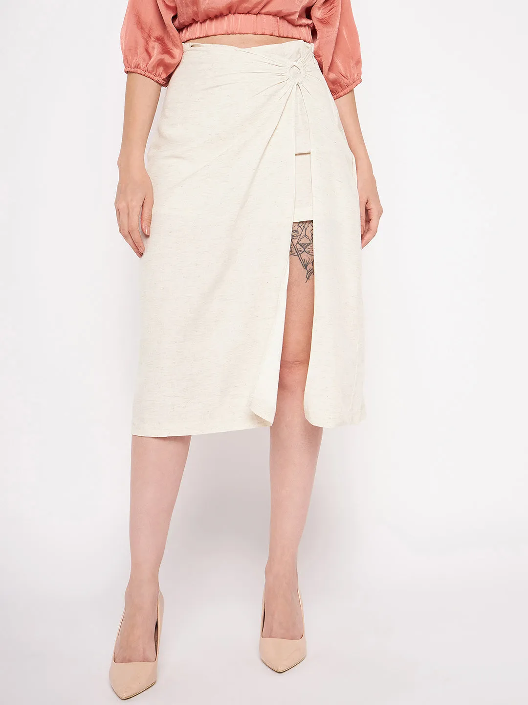 Brunch Fit Madame Beige Wrap Cotton Skirt