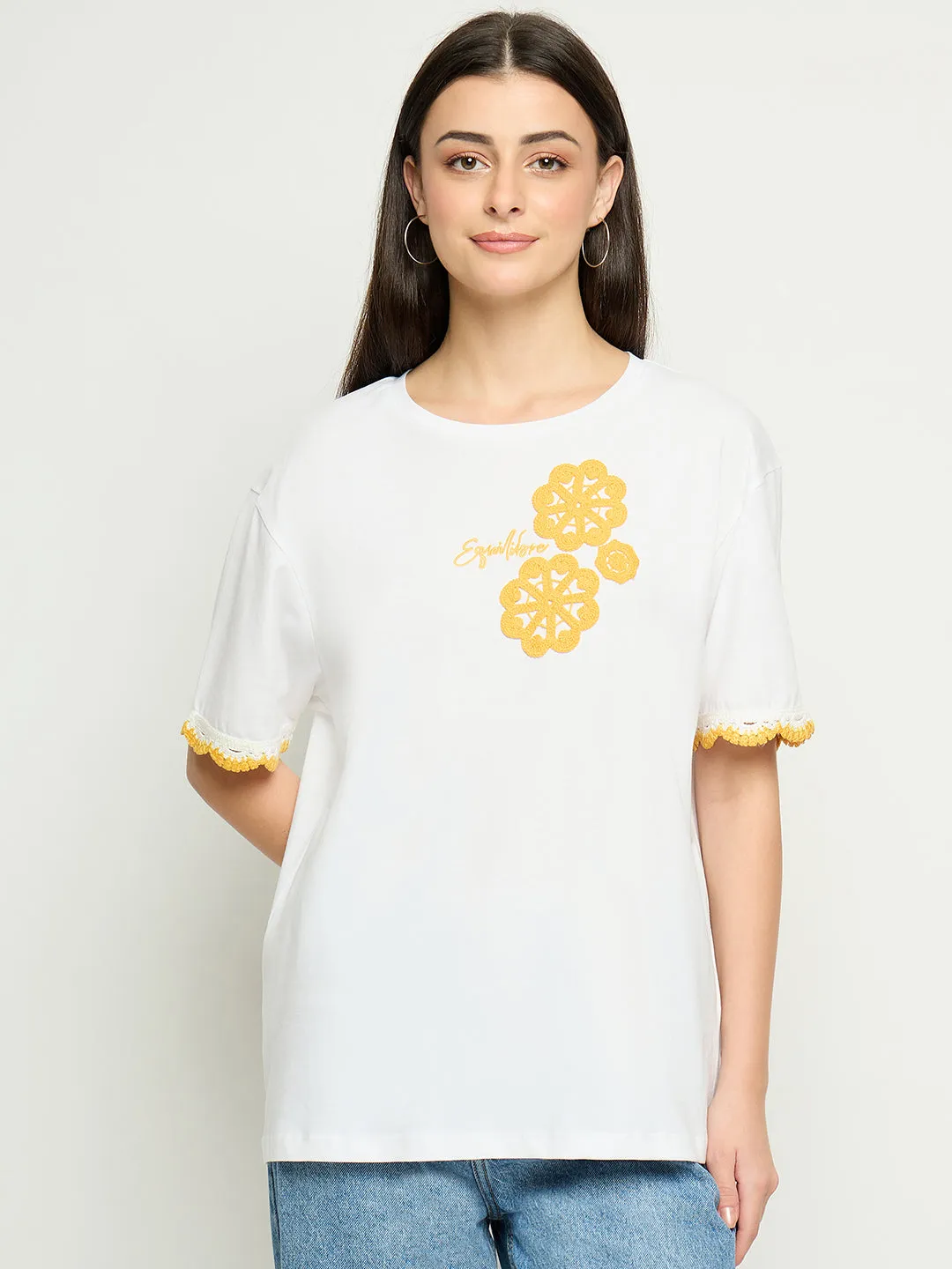 Chic Look family gathering Madame Embroidered White Cotton T-Shirt