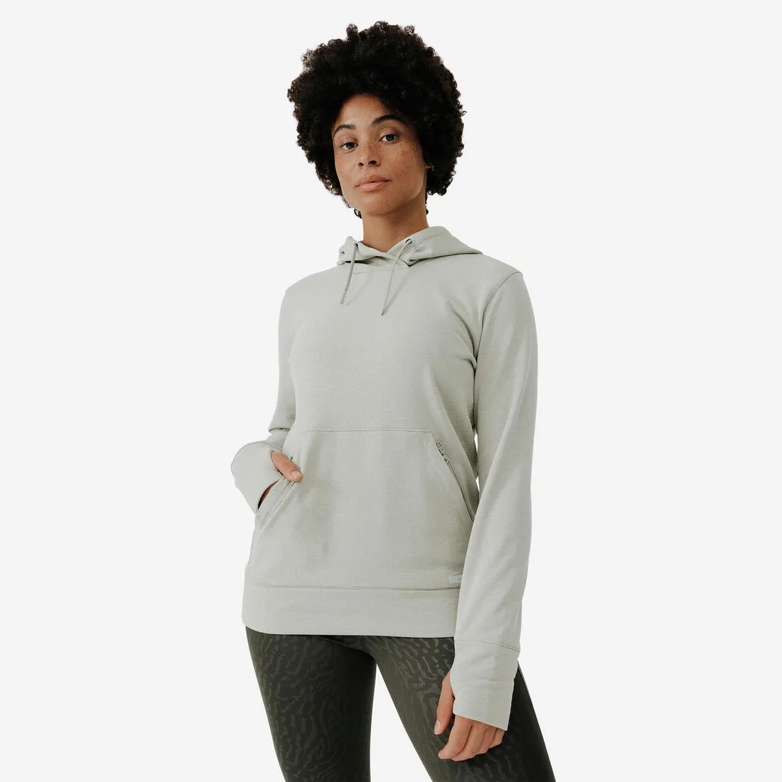 Wrinkle-Resistant Sudadera running con capucha c??lida Mujer Hood 500 gris