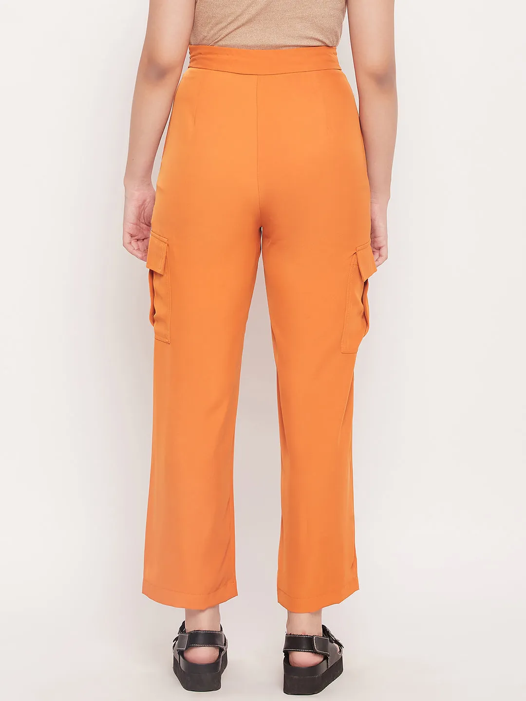 Street Inspired Madame Orange Zipped Cargo Pants