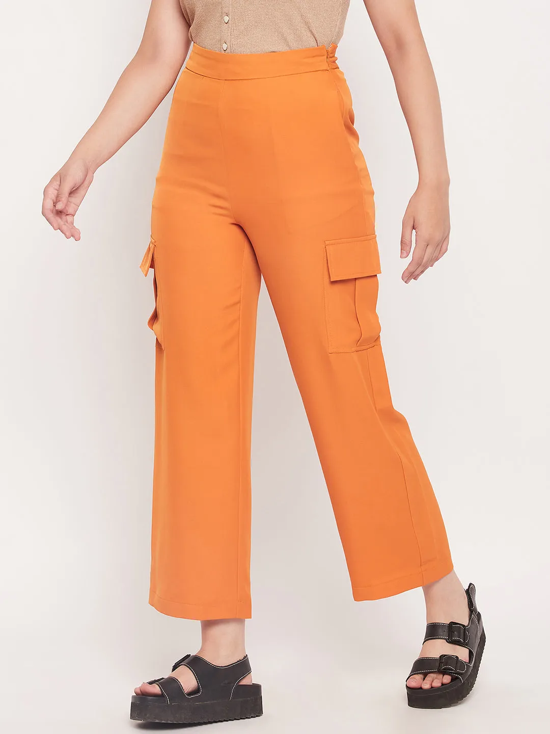 Madame Orange Zipped Cargo Pants Urban Cool Durable Seam Construction