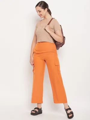 Madame Orange Zipped Cargo Pants Detachable belt All Time Use