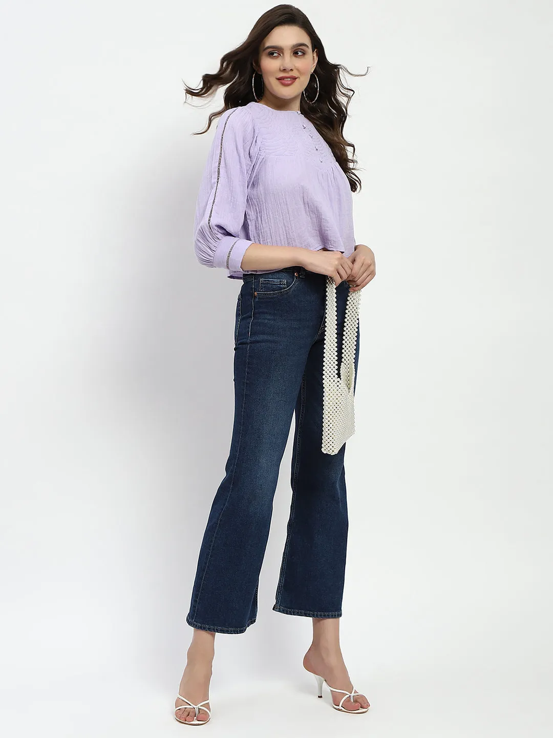 Evening Chic Madame Puff Sleeve Lilac Tunic Top