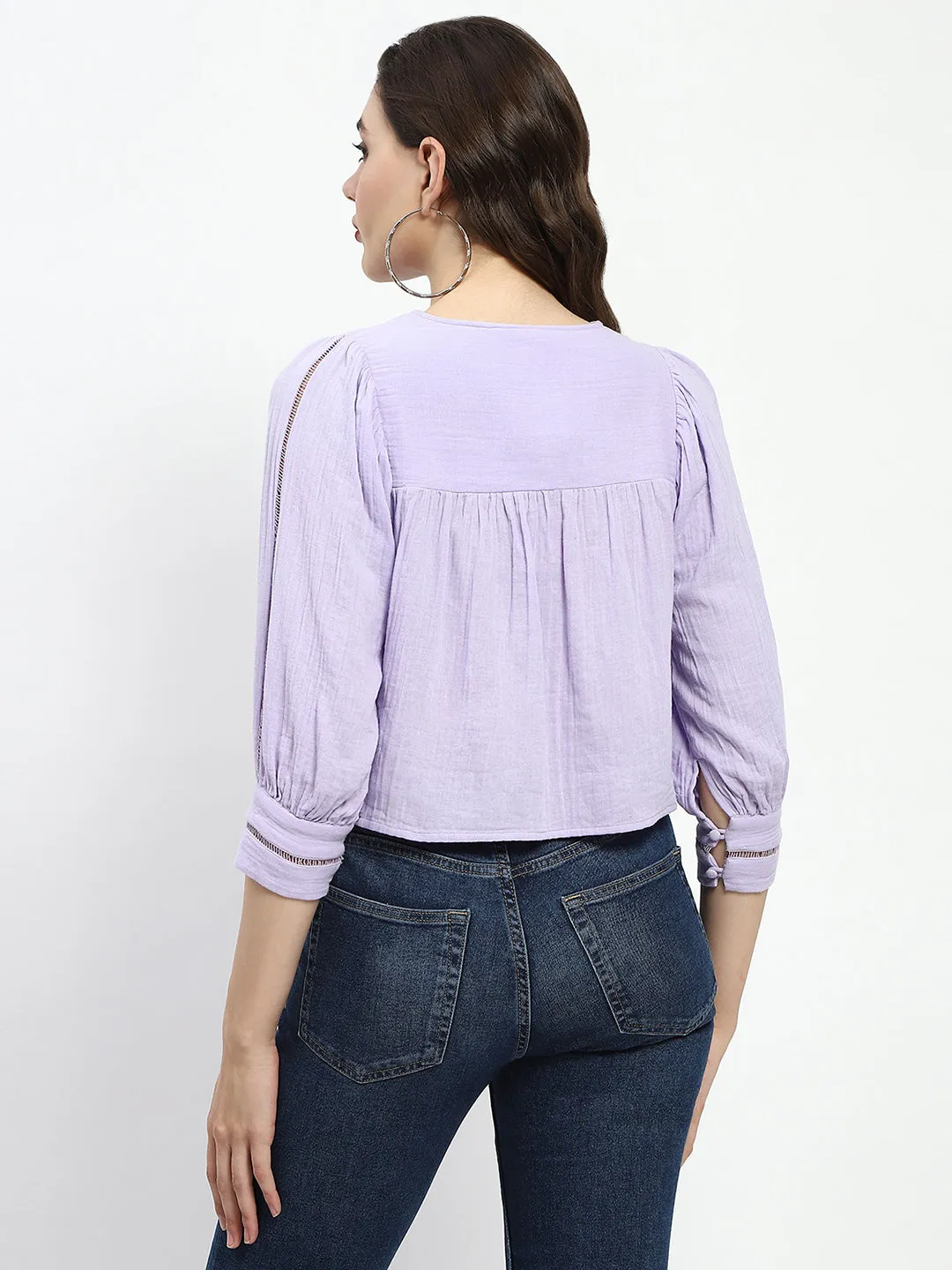City Soul Cool Edge Madame Puff Sleeve Lilac Tunic Top