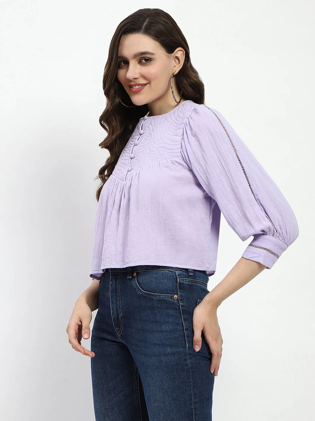 Spirit Core Madame Puff Sleeve Lilac Tunic Top