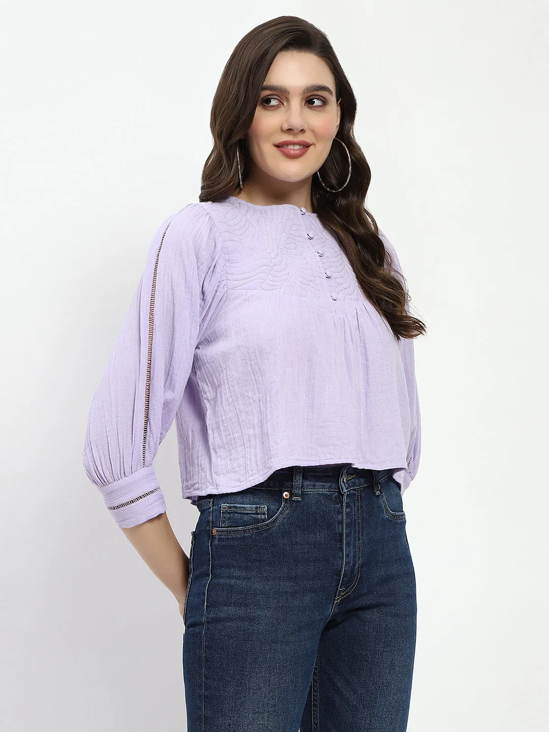 Carry Ease MoistureWicking Fabric Madame Puff Sleeve Lilac Tunic Top