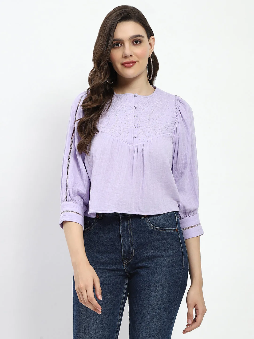 Work Ready Classic Sweater Madame Puff Sleeve Lilac Tunic Top