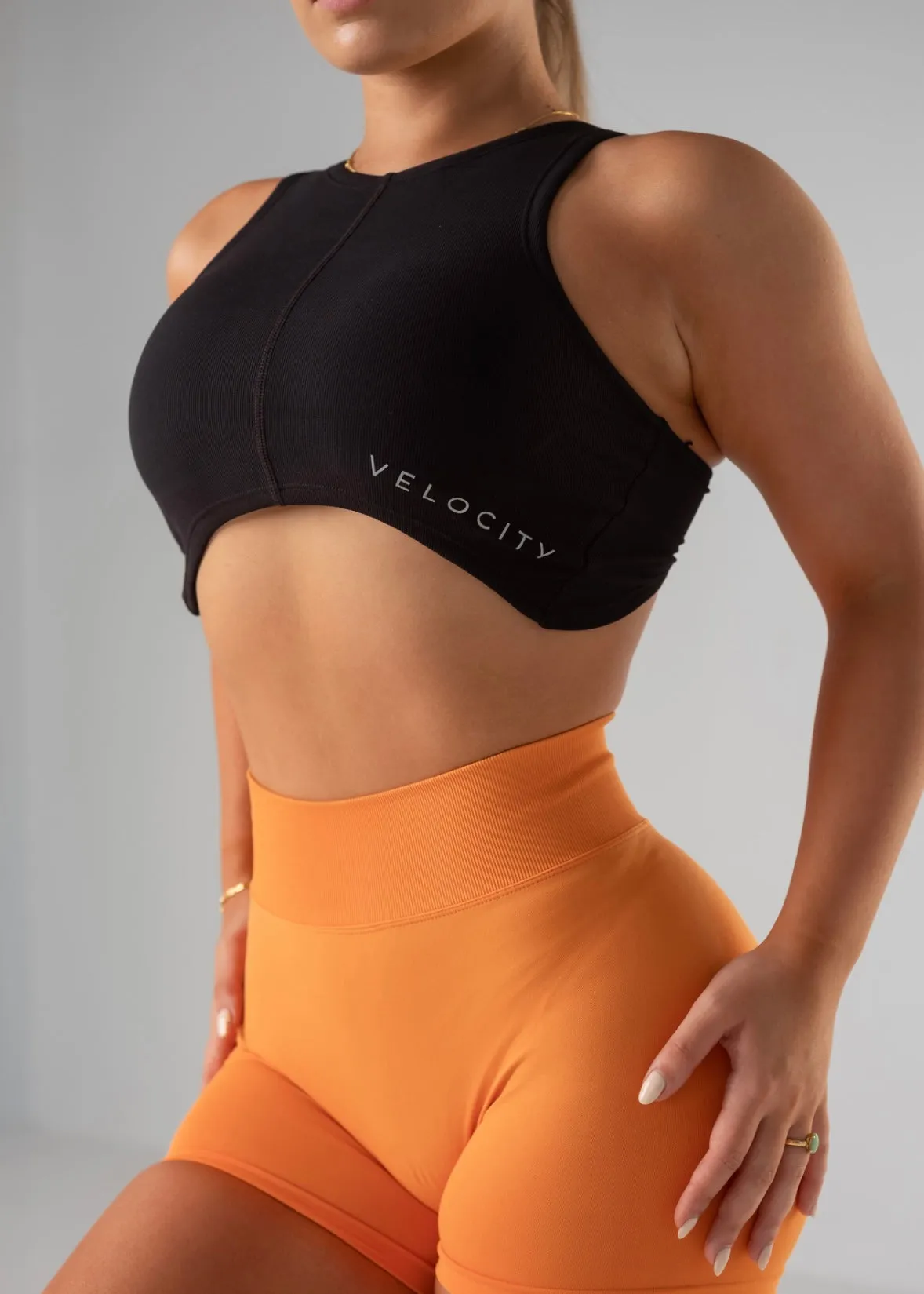Green Fit All Day RACER CROP - BLACK