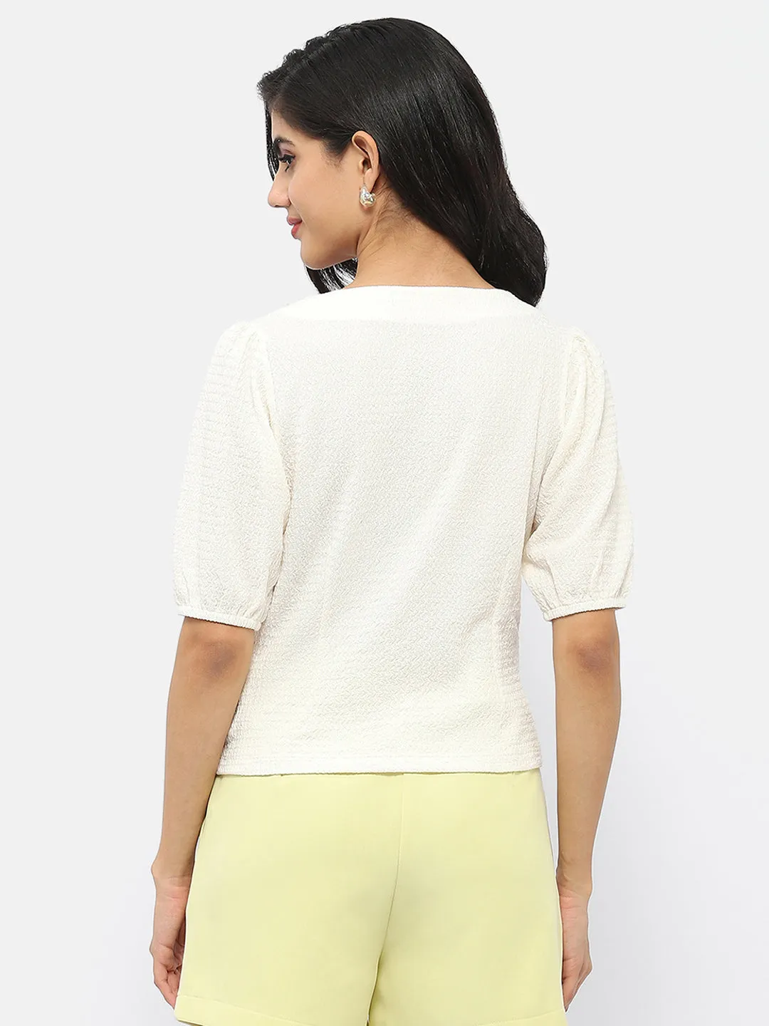 LowProfile MoistureWickingMaterial Madame Square Neck Off-White Crinkled Top