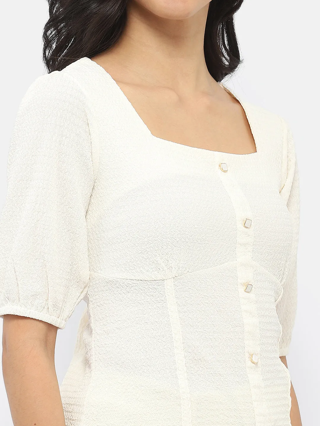 Madame Square Neck Off-White Crinkled Top MultiDirectionalFlex Sleek Style