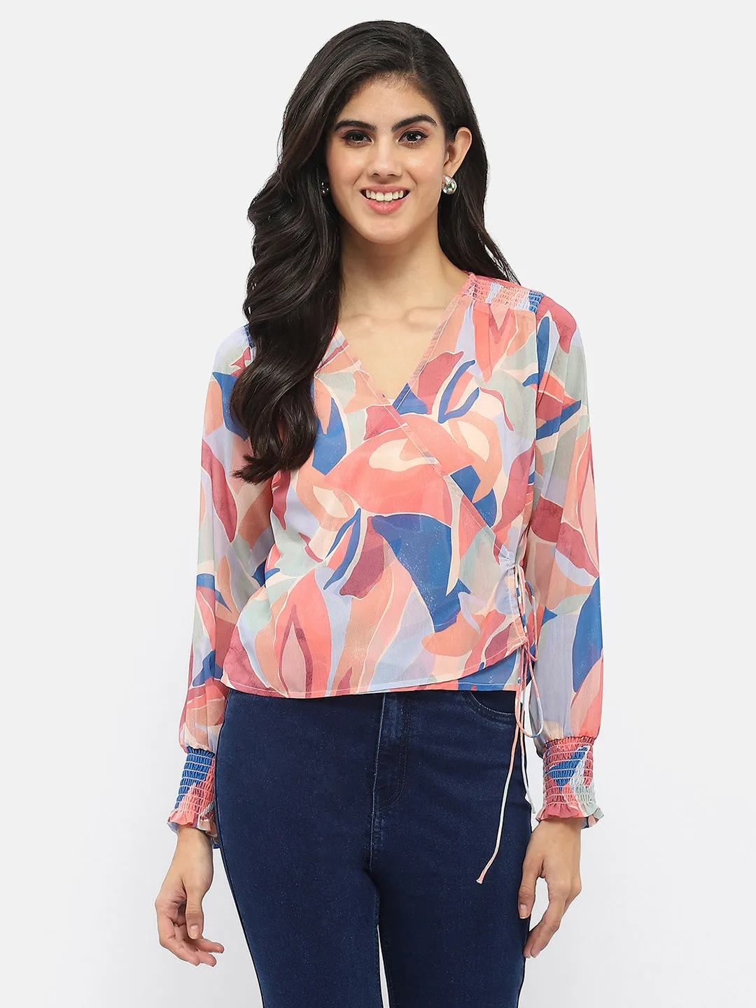 Madame Abstract Print Multicolour Tie Knot Wrap Top Strong Soul