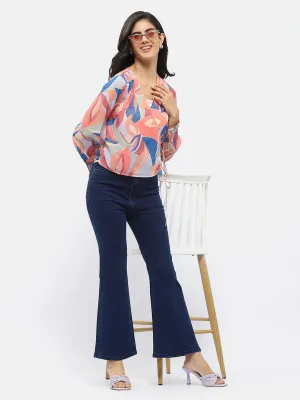 Flexible Hemline Poise Fit Madame Abstract Print Multicolour Tie Knot Wrap Top