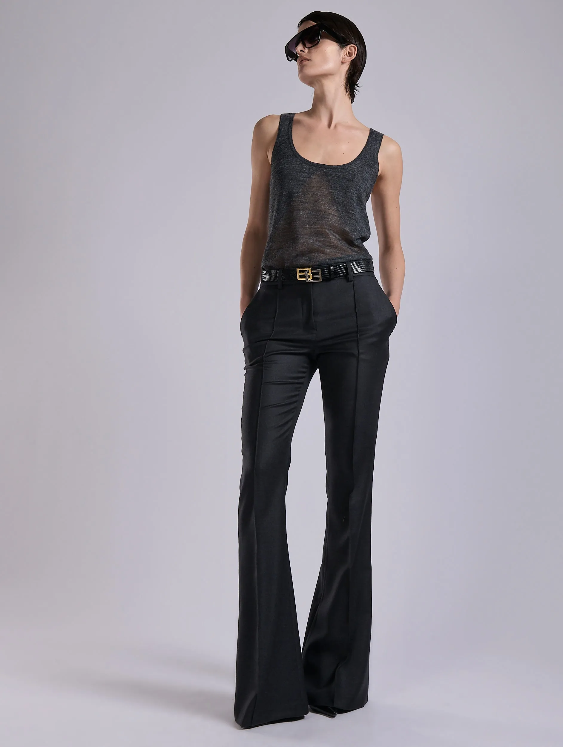 Casual Comfort Wear Grey wool and cashmere twill bootleg  trousers