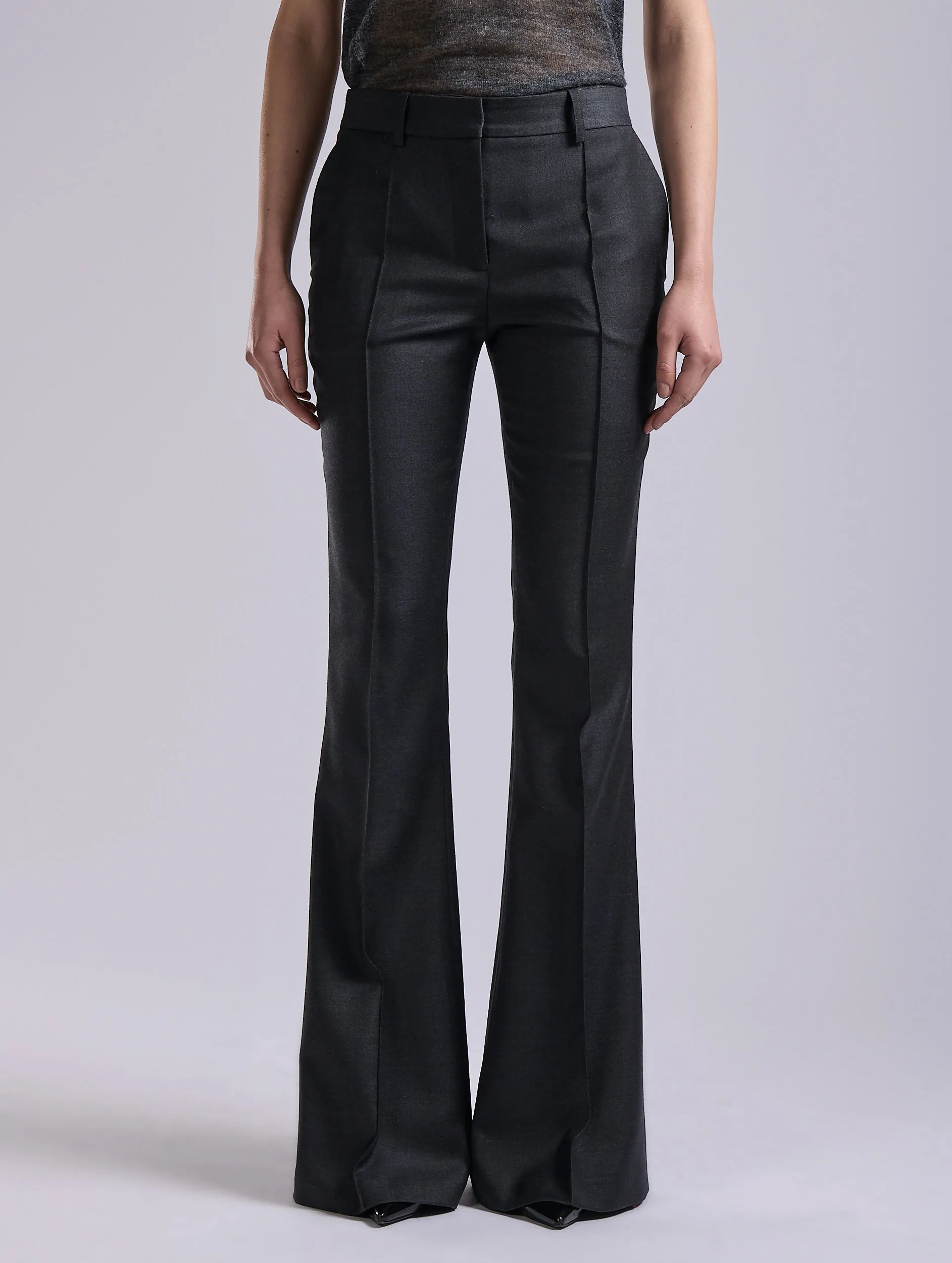 Grey wool and cashmere twill bootleg  trousers Classic Comfort