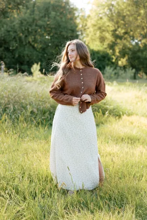 Classic Appeal Light Comfort 'Corryn' Boho Floral Midi Slip Skirt in Cream Chafe Free Lining