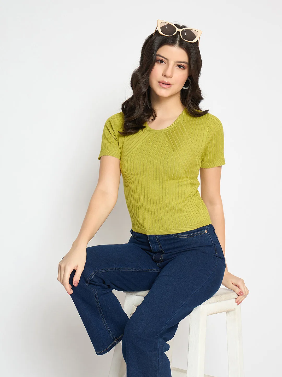 Jump Core Madame Ribbed Sold Green Knitted Crop Top