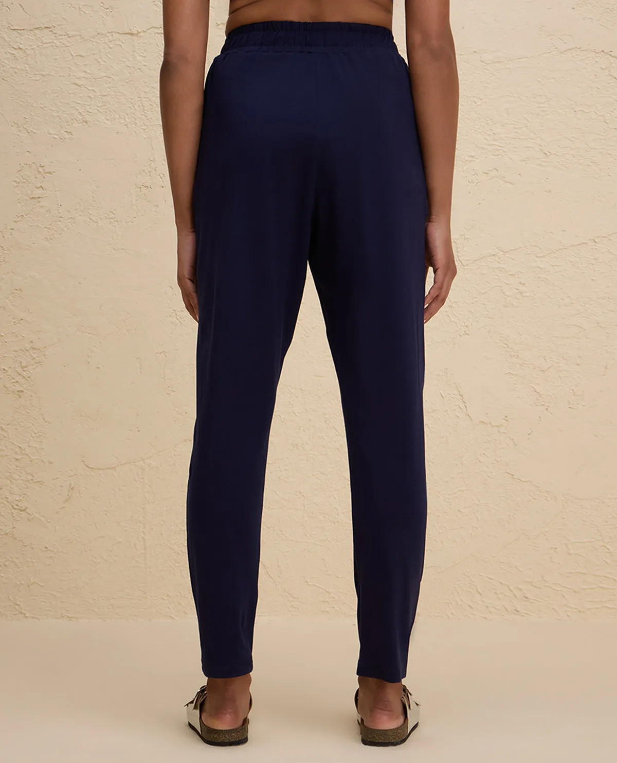 Nykd By Nykaa All Day Cotton Comfort Pant with Zip Pockets-NYAT502-Navy Timeless Comfort Fit Solid shade