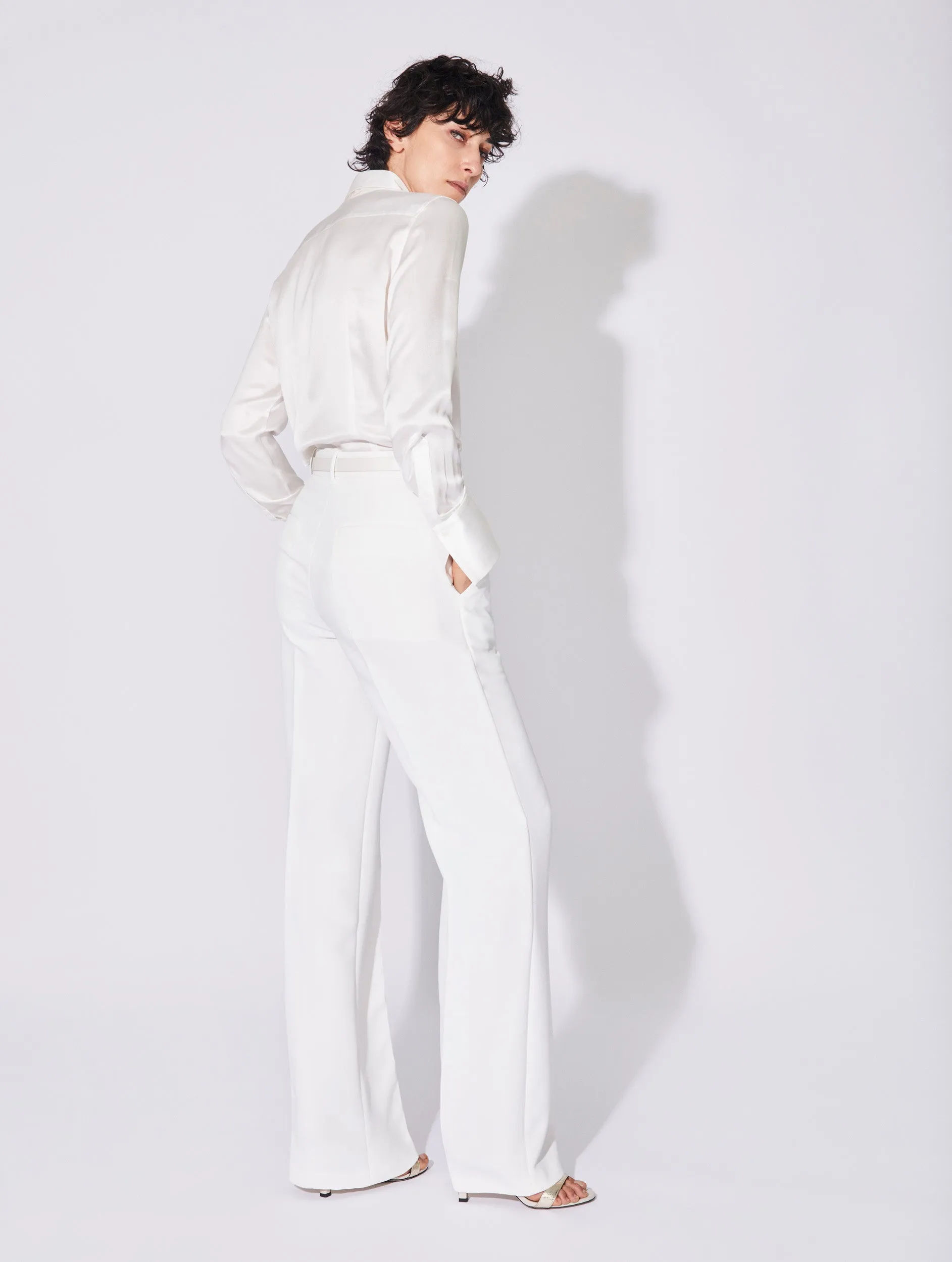 White crepe high waisted flared trousers All Season Versatility