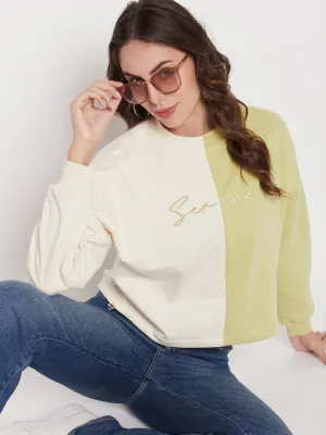 Madame Lime Green Color Block Sweatshirt Stylish Comfort