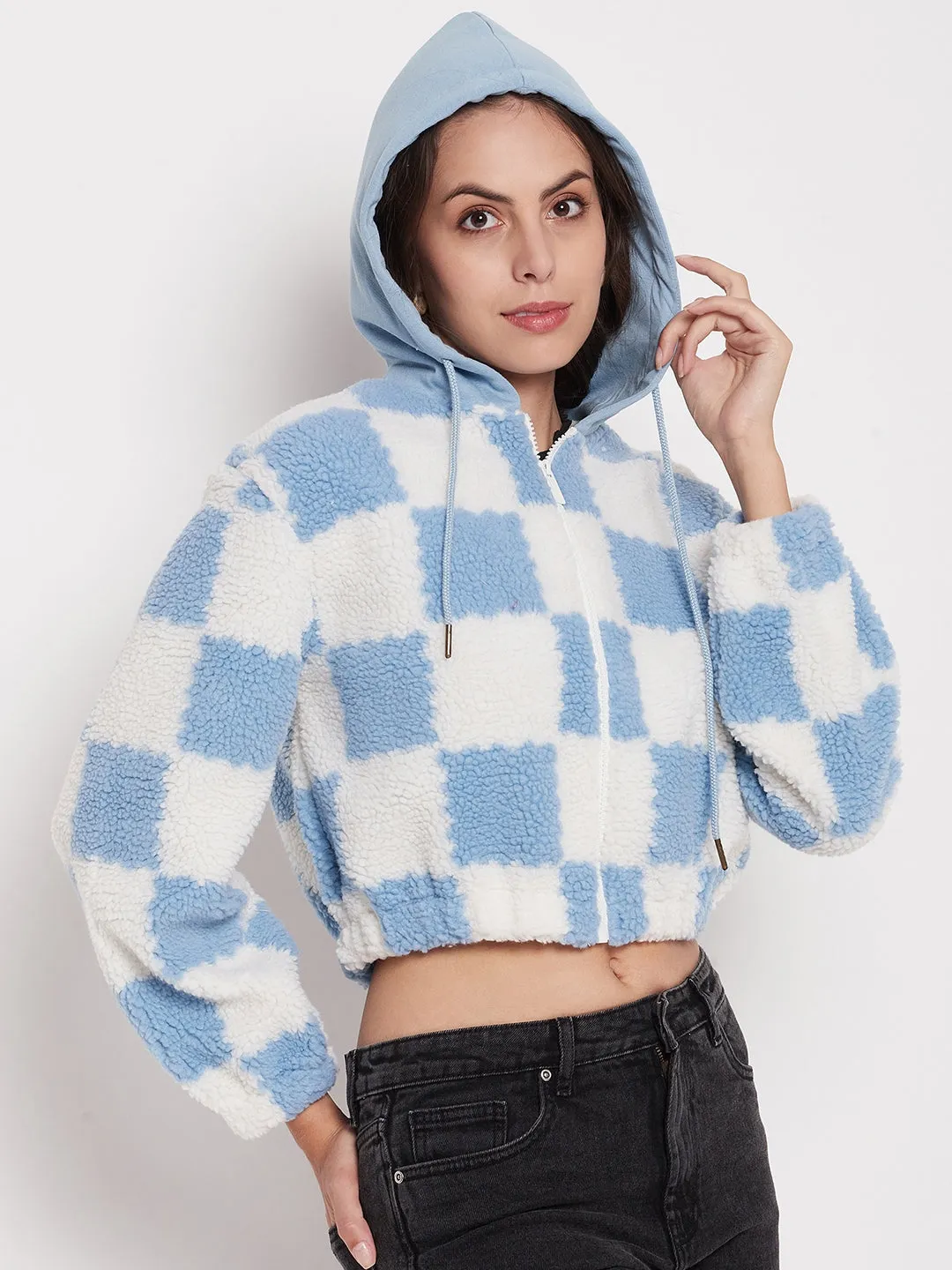 Everyday Style Warm Hues Madame Colour Blocked Sky-Blue Sweatshirt