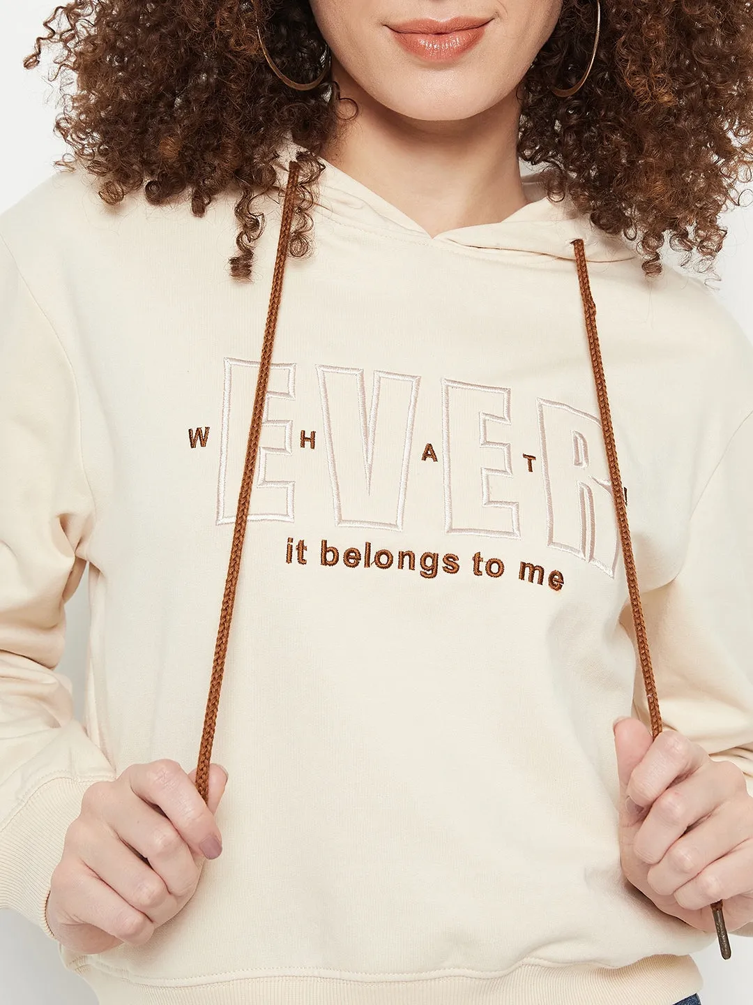 Madame Solid Off White Sweat-Shirt Printed Detail