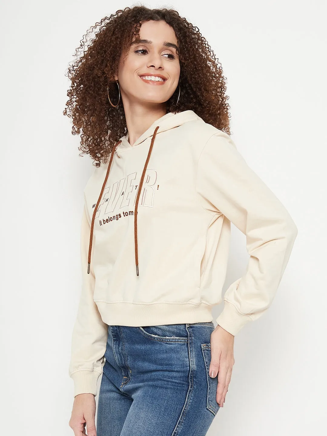 Madame Solid Off White Sweat-Shirt Fashion Basic Daily Chic