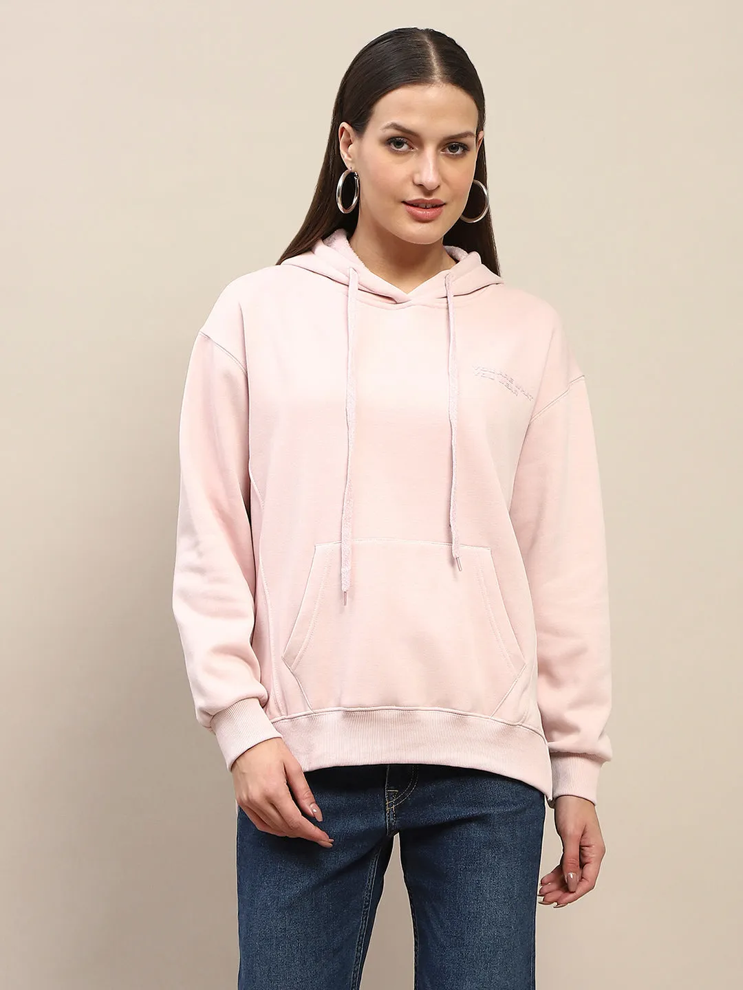 product shiny accents appeal Relaxed Comfort Madame Cotton Placement Print Hooded Dusty Pink Sweatshirt