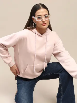 Fashion Forward Fleece Madame Cotton Placement Print Hooded Dusty Pink Sweatshirt