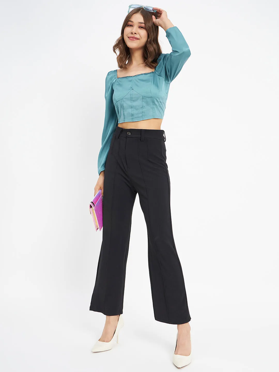Layer Play Outdoor Jacket Madame Embellished Detail Corset Style Blue Top