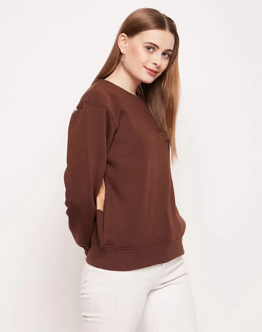 short sleeves Madame Disney Graphic Print Chocolate Brown Sweatshirt