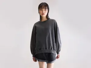 Floral Print Suede Trig crewneck sweatshirt (252 / W / BLACK)