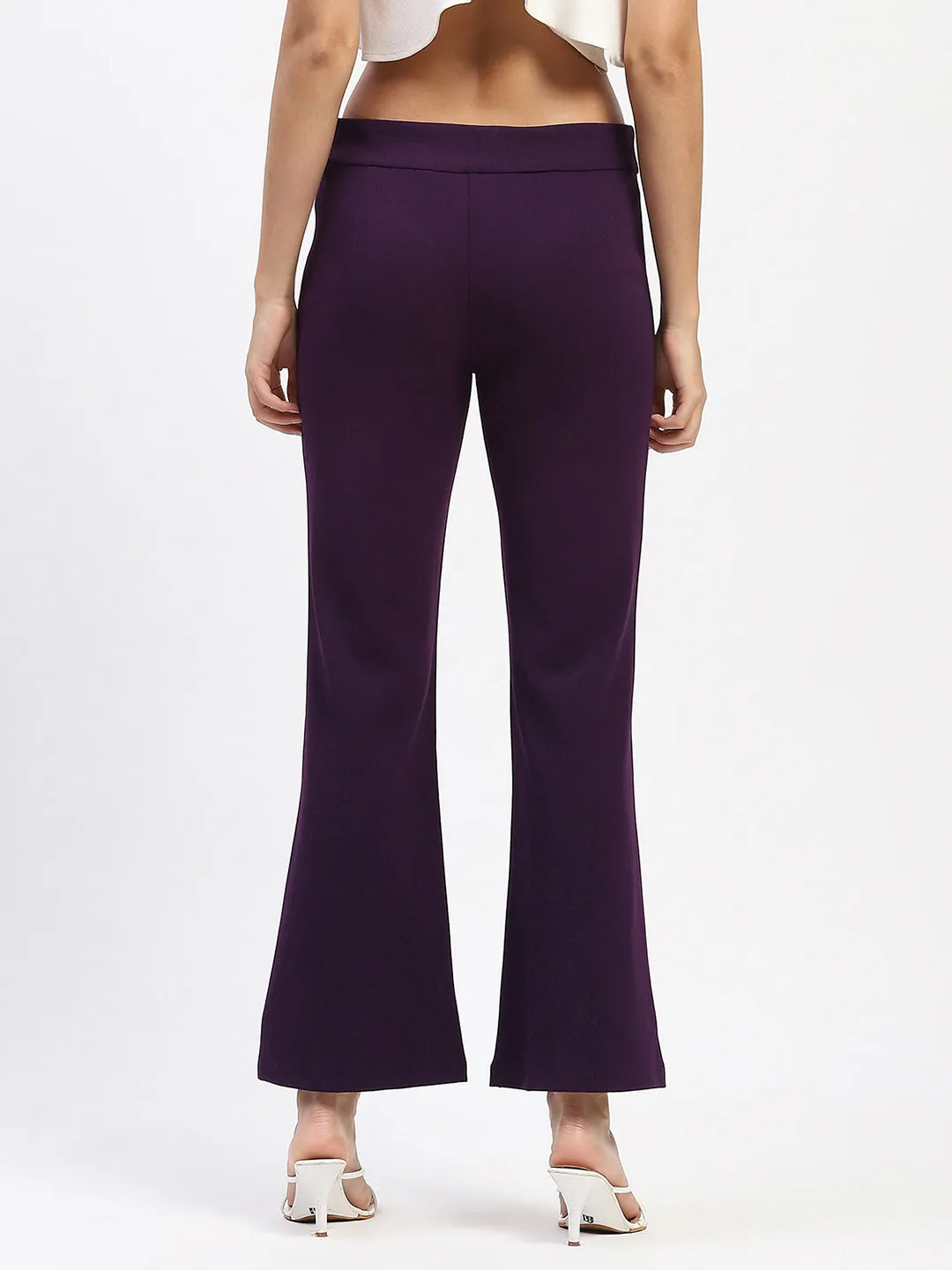 Madame Single Pleated Purple Flared Trousers All Day Comfort Lightweight