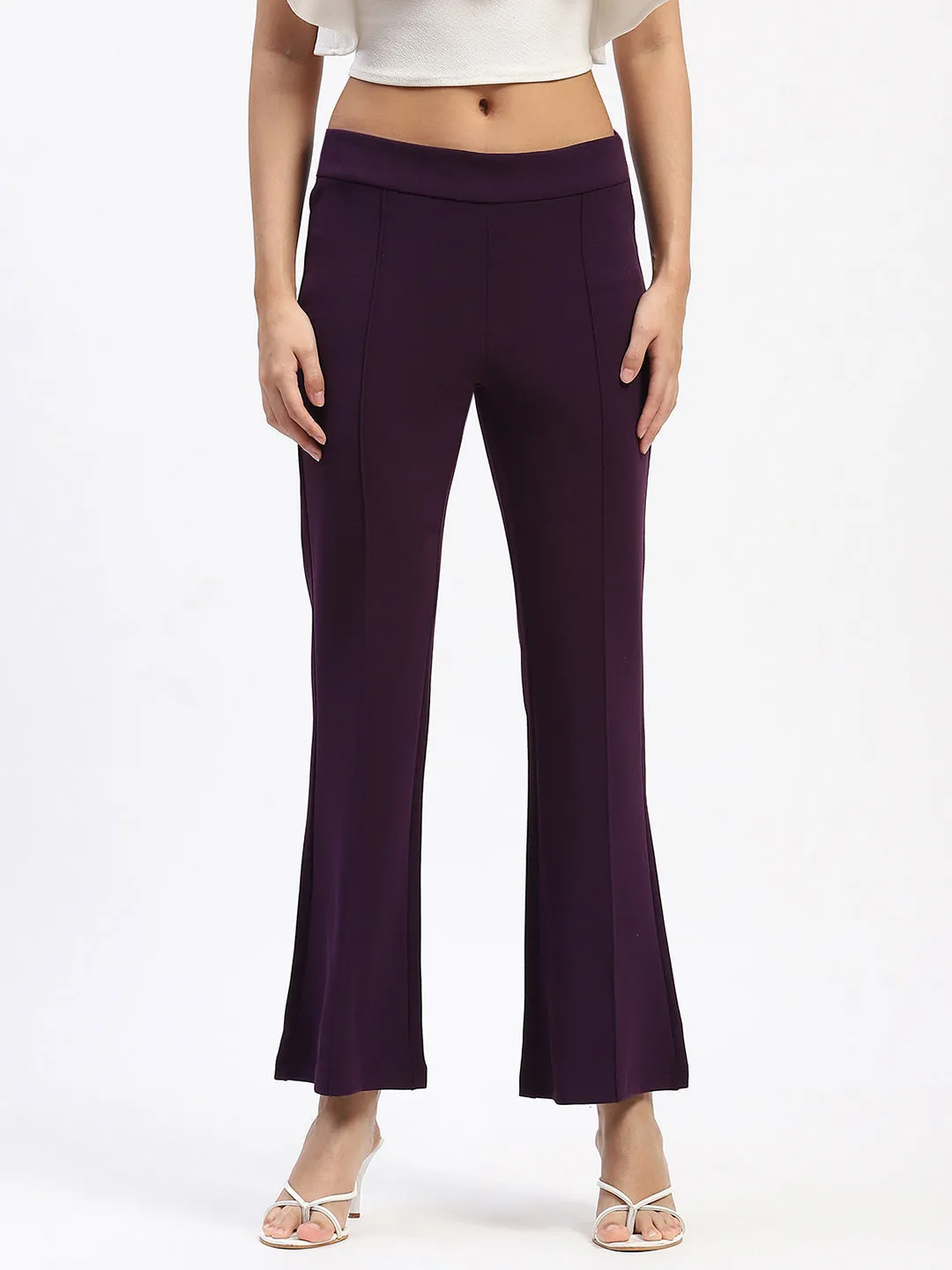 BreathableFabric Madame Single Pleated Purple Flared Trousers