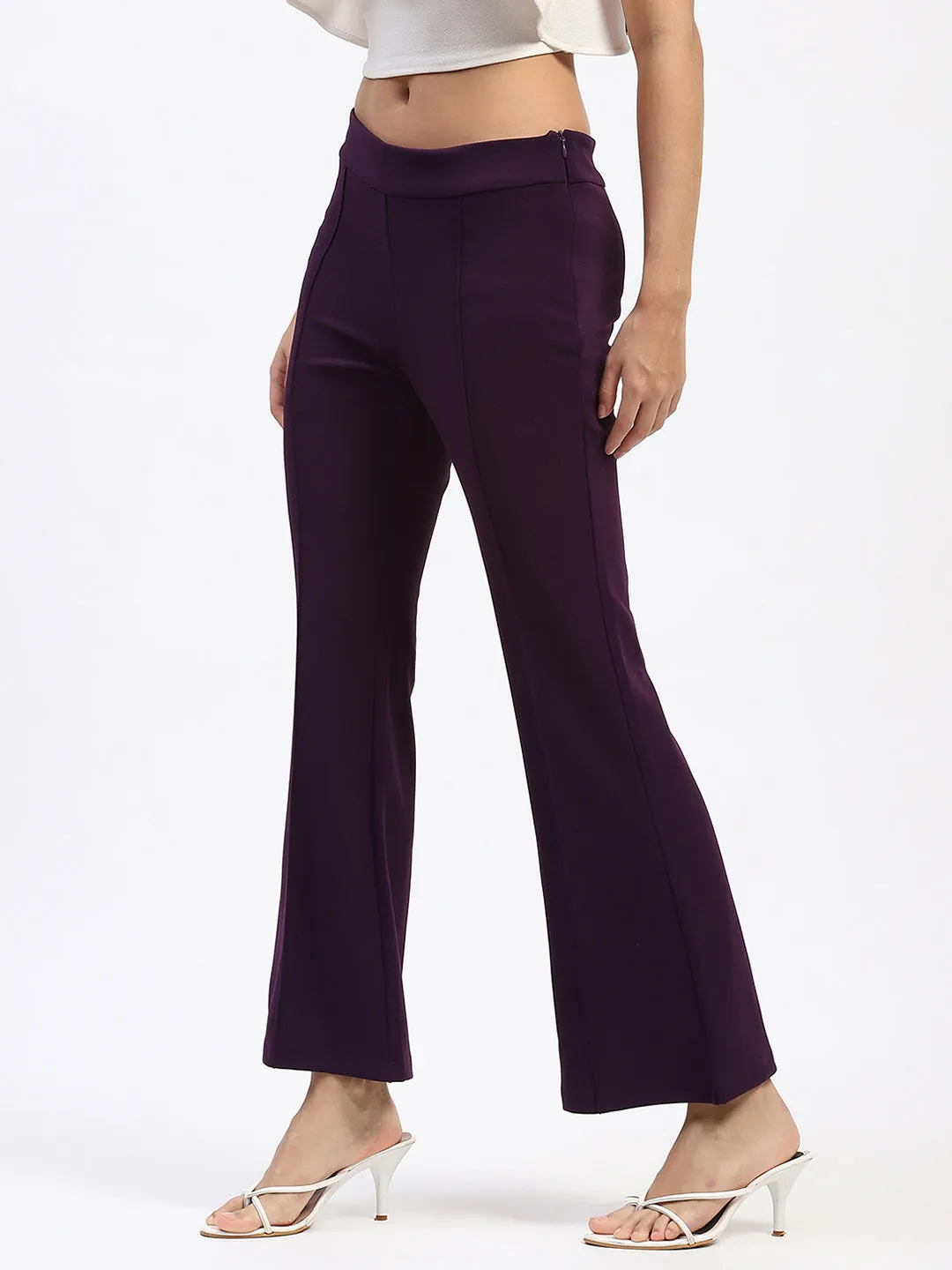 Madame Single Pleated Purple Flared Trousers RecycledMaterial