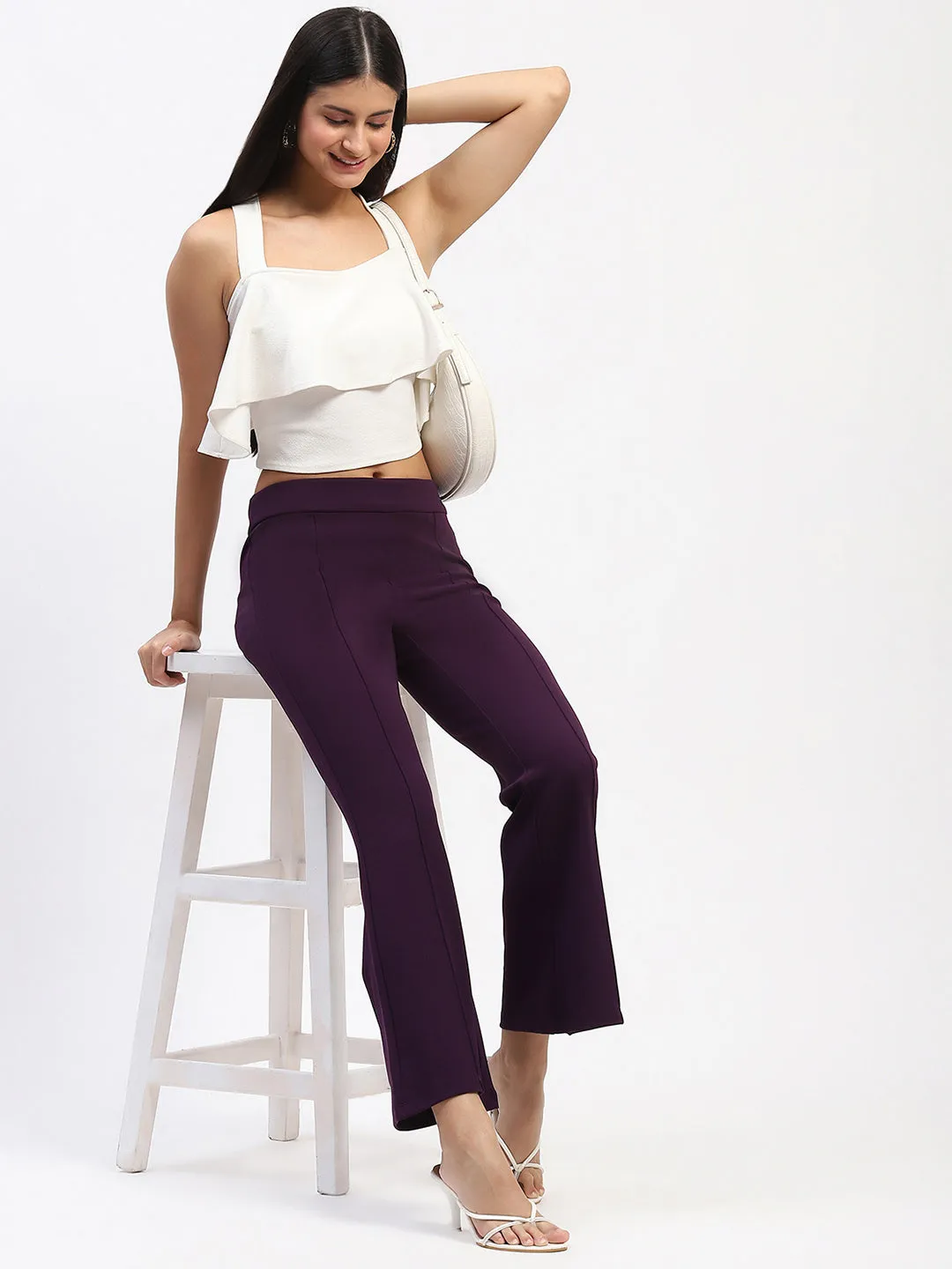 Madame Single Pleated Purple Flared Trousers Zero Waste Manufacturing