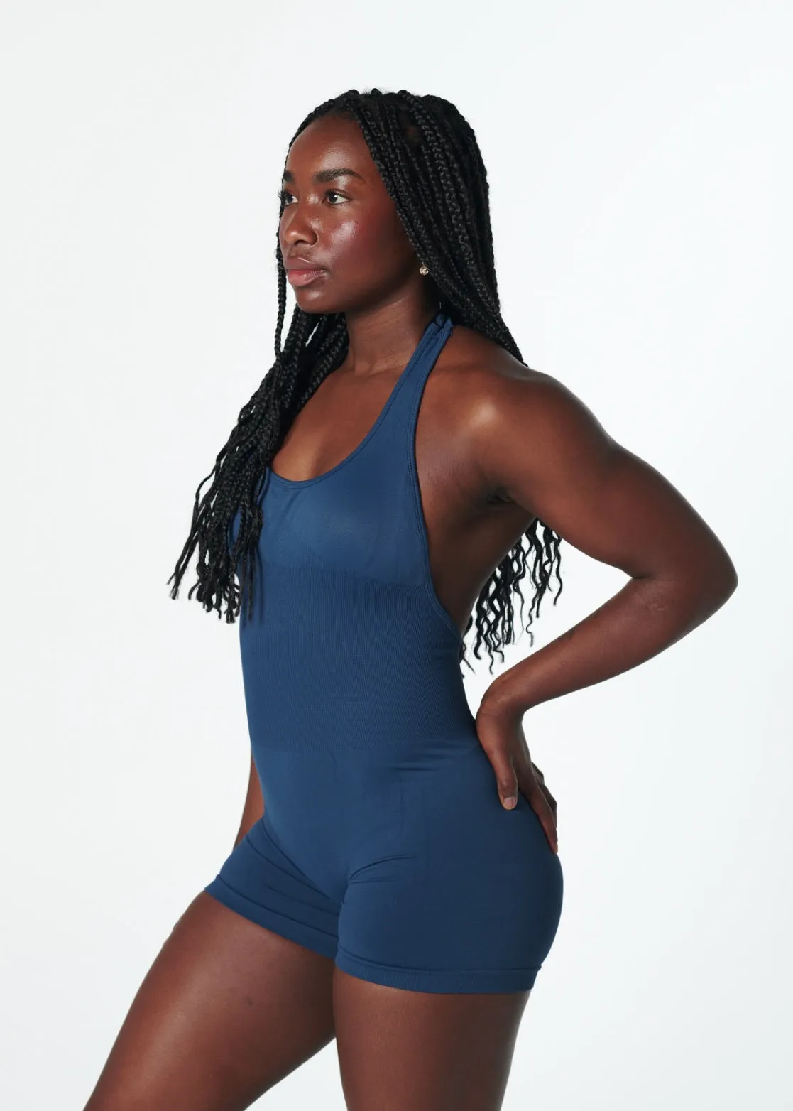 High Neck Cut SIGNATURE SCRUNCH ONE PIECE - DEEP BLUE