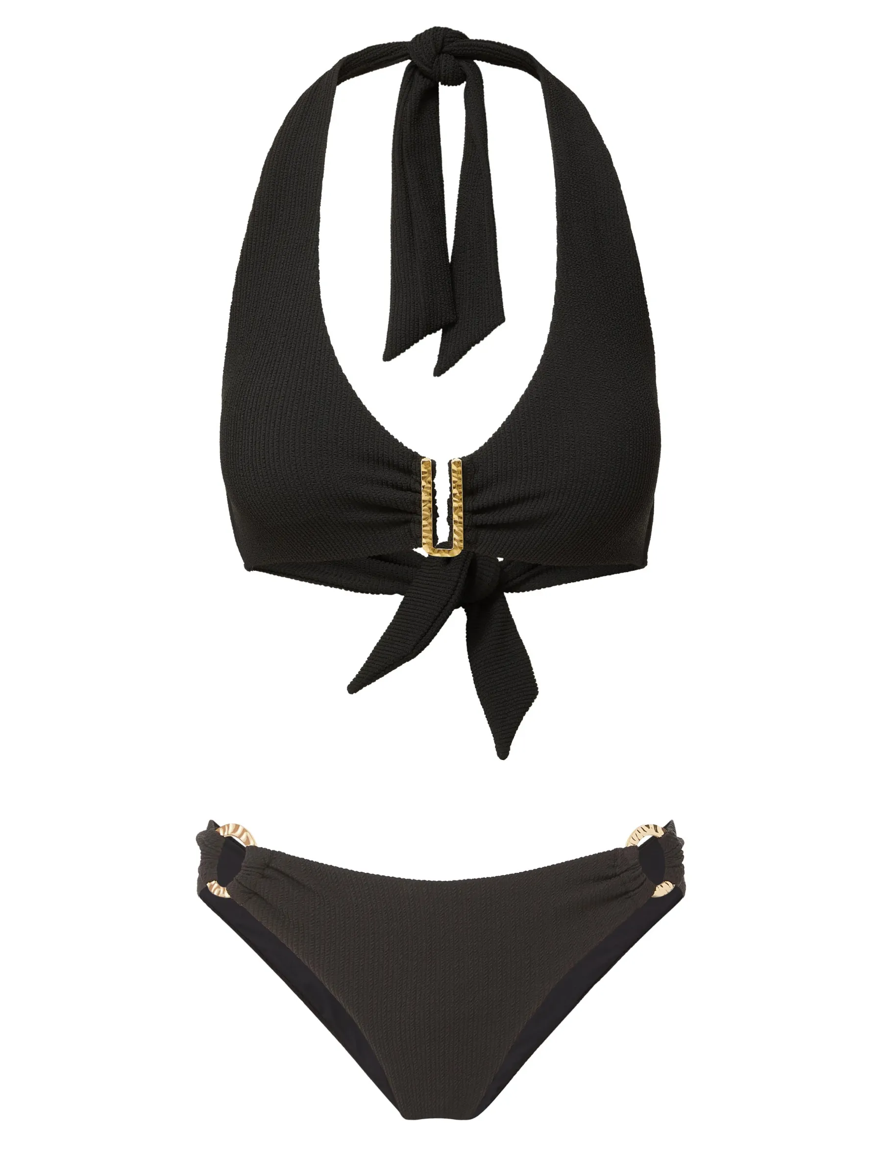 Quick Dry Fabric Melissa Top   Ring Trim Bottom in Black Texture