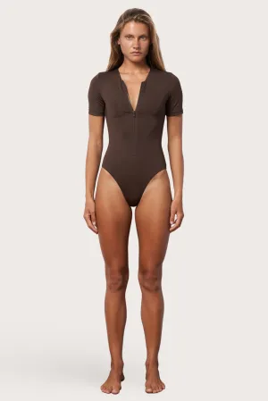 Surf Suit One Piece Swimsuit - Espresso Wide Back Coverage