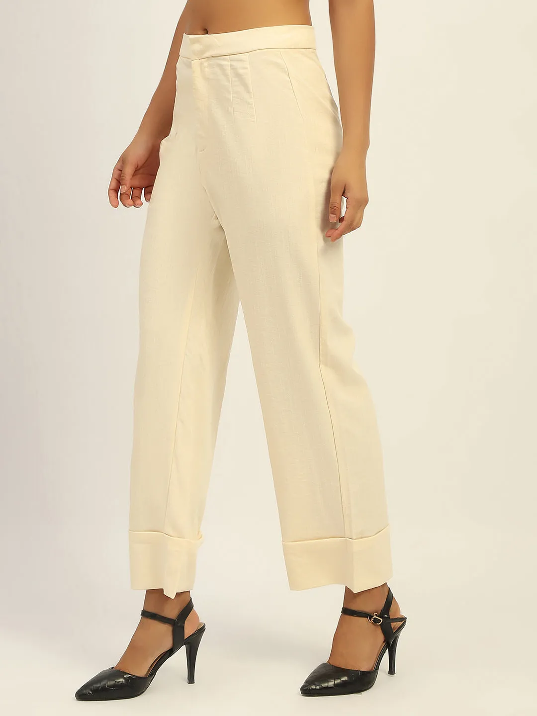 WrinkleFreeFinish Madame Straight Leg Off White Trousers
