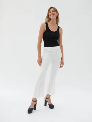 White crepe 7/8 length flared trousers WrinkleFreeFinish
