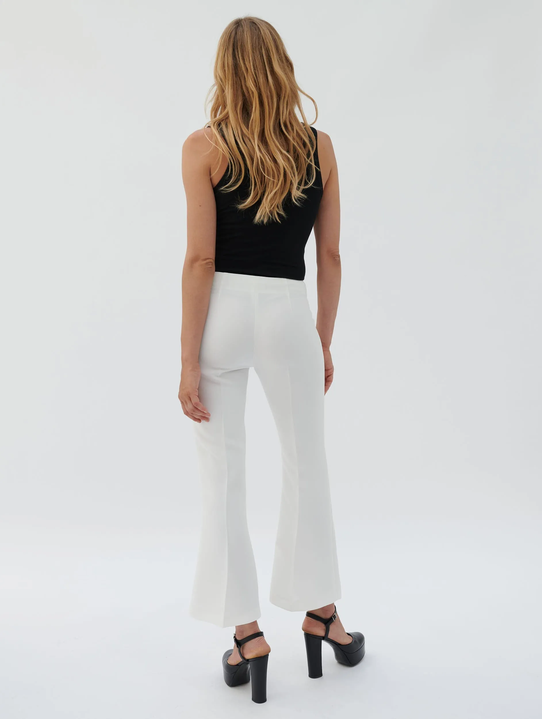 White crepe 7/8 length flared trousers FourWayStretch