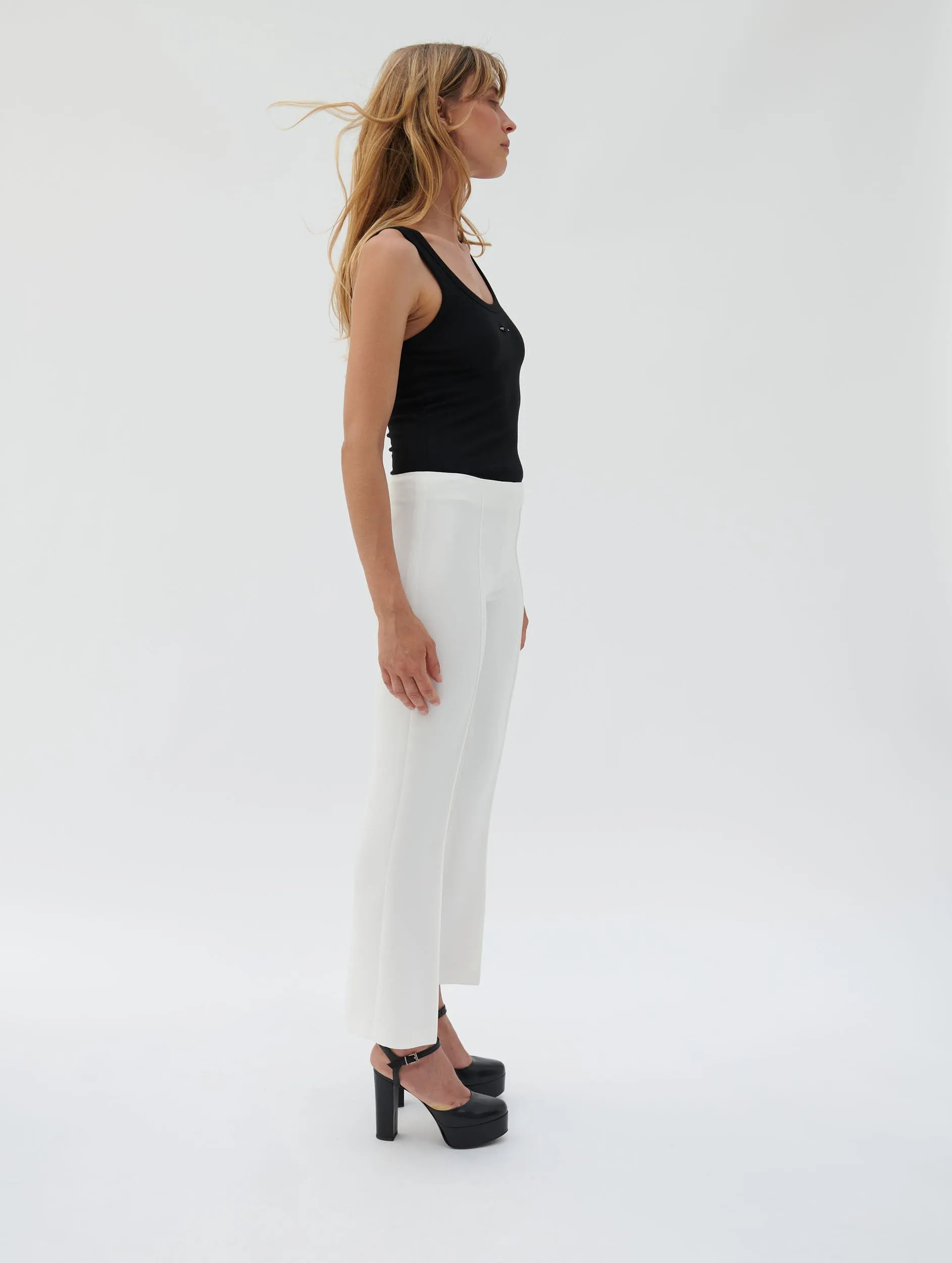 OdorResistant Comfortable Layers White crepe 7/8 length flared trousers