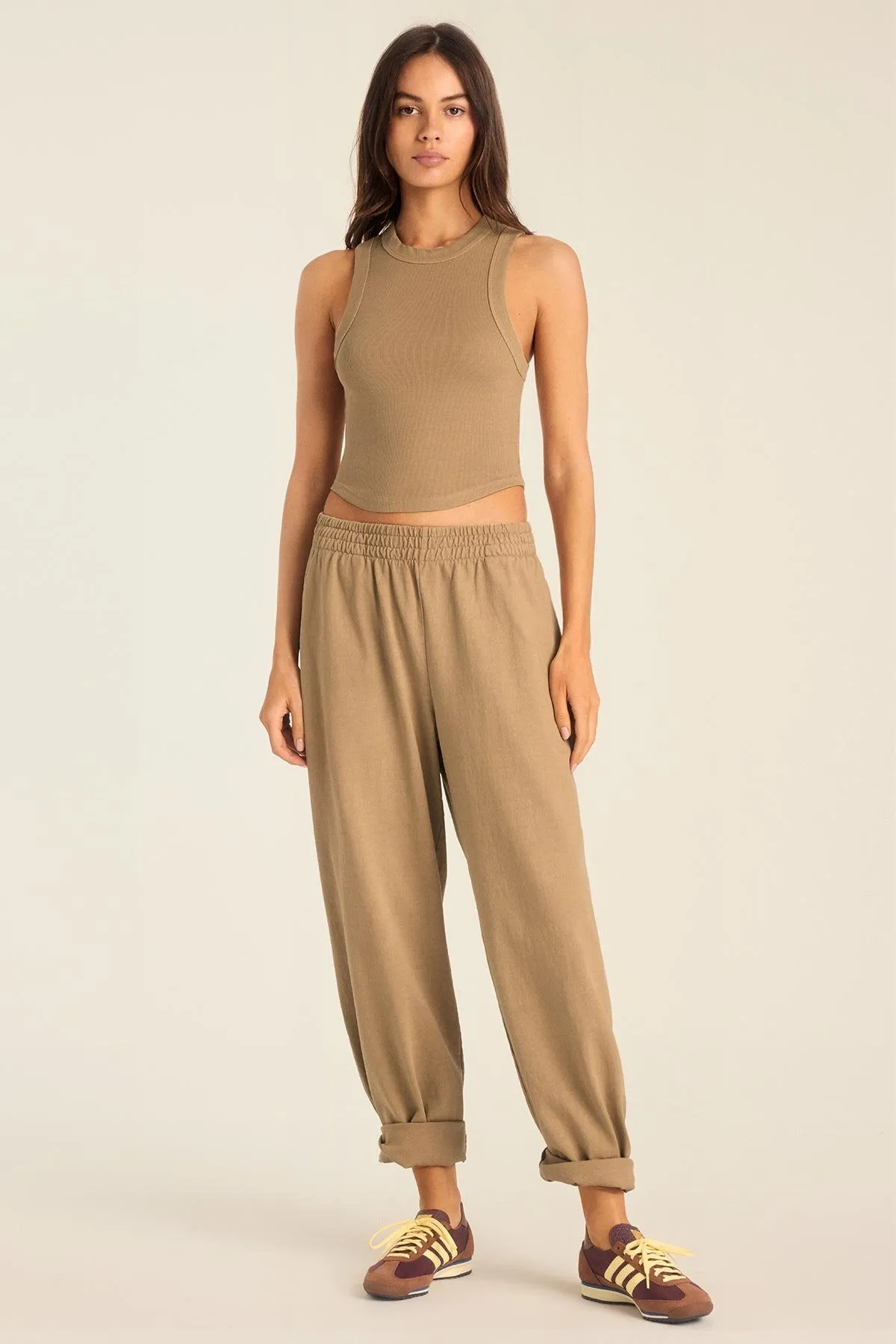 dry environment Reflective Detailing Daybreak Essential Crop Tank - Latte Cotton Rib