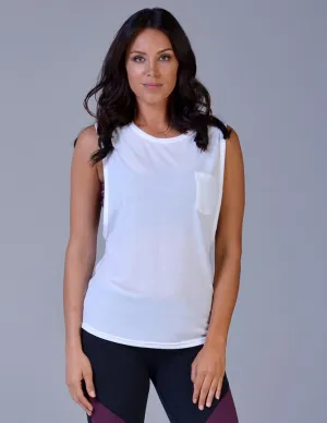 experienced soldiers Glyder Slash Back Pocket Tank - White