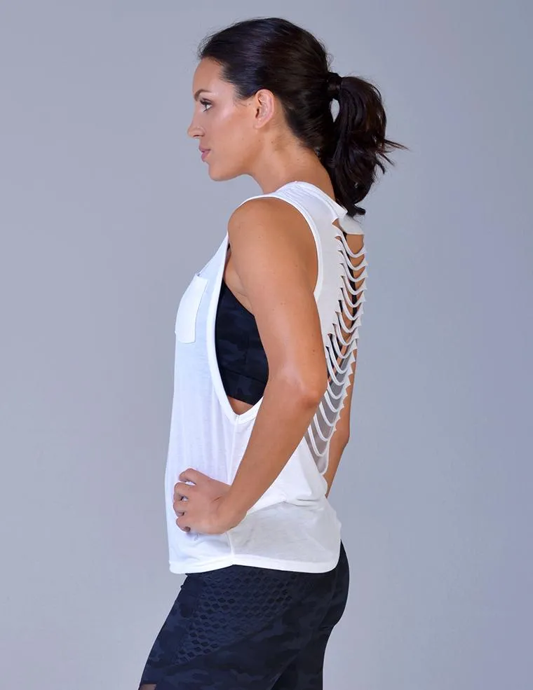 Glyder Slash Back Pocket Tank - White Dynamic Armholes