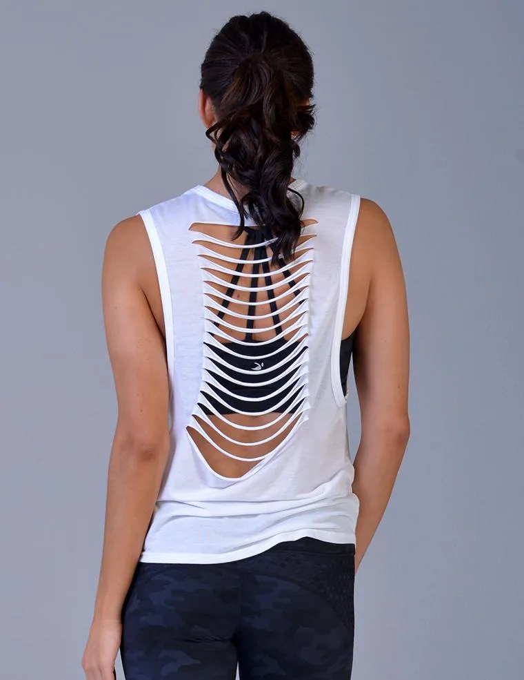 Minimal Fit Glyder Slash Back Pocket Tank - White