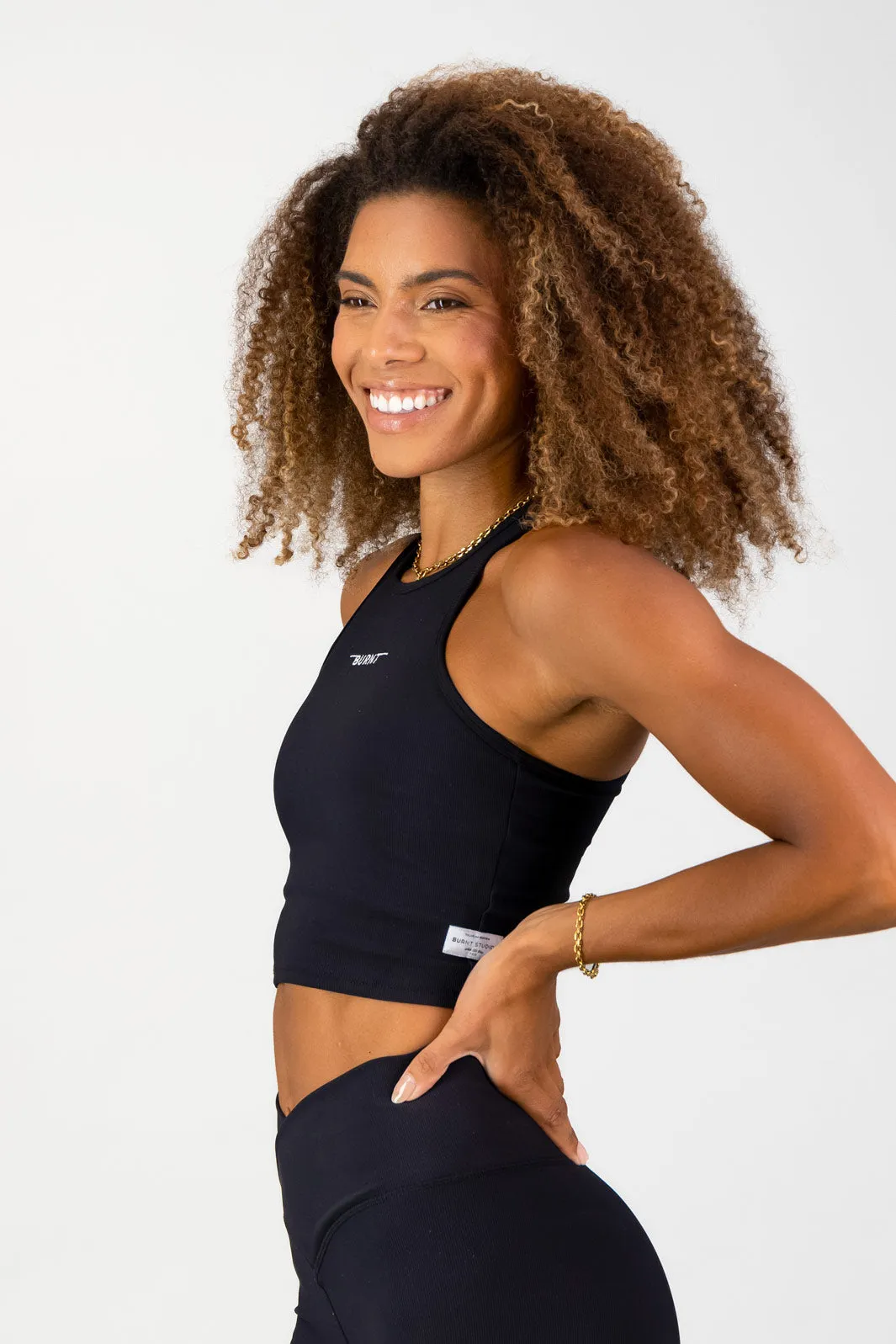 Stile Di Vita Rib Supportive Tank - Black Flexible Binding